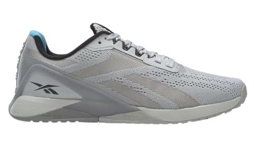 Tênis predominantemente cinza claro com logo da Reebok